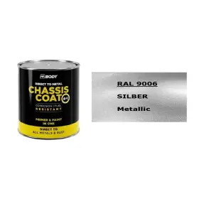 HB BODY 410 chassis coat, polomat - farba na kov a strechy 4 v 1 RAL 9006 750ml